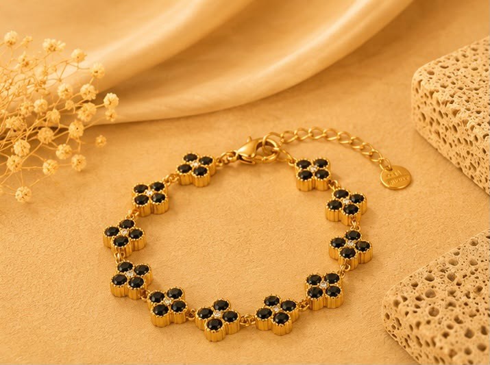 Bracelet Fleurs Noir & Or
