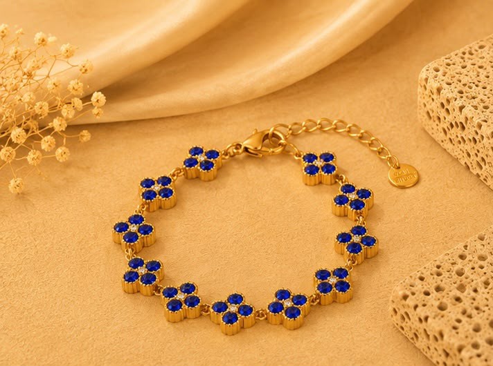 Bracelet Fleurs Bleu Saphir